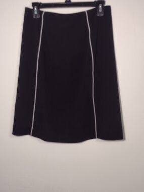 Apostrophe Classic Black A-Line Skirt with Contrast Piping Sz 8 Petite